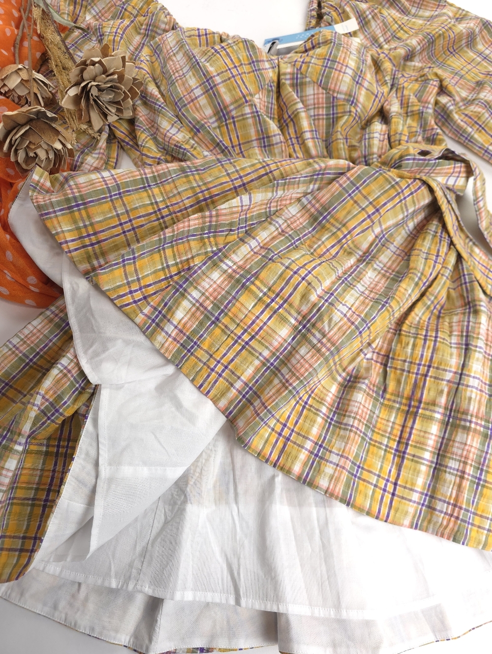 New Tanya Taylor Gorgeous Yellow Plaid Belted Waist Dress Sz 22 - Picture 10 of 15